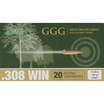 Puškové náboje 308 Win. HPBT Sierra MatchKing, 168 gr, 20 ks, GGG