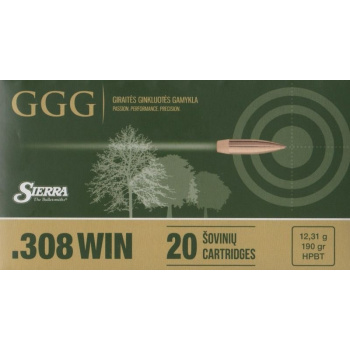 Puškové náboje 308 Win. HPBT Sierra MatchKing, 190 gr, 20 ks, GGG