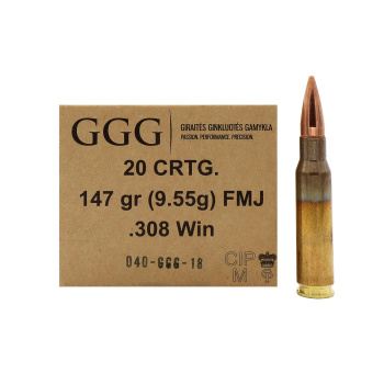 Puškové náboje 308 Win. FMJ, 147 gr, 20 ks, GGG