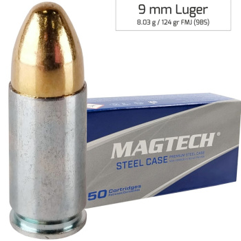 Náboje 9 mm Luger FMJ STEEL, 124 gr, 50 ks, Magtech