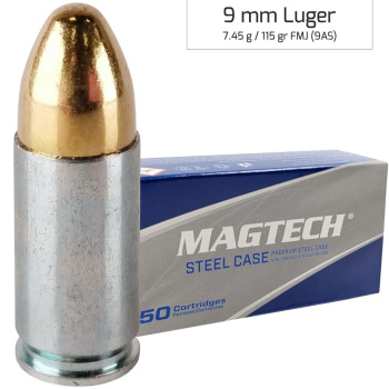 Náboje 9 mm Luger FMJ STEEL, 115 gr, 50 ks, Magtech