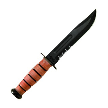 Vojenský nůž Ka-Bar USMC, kombinované ostří, kožené pouzdro
