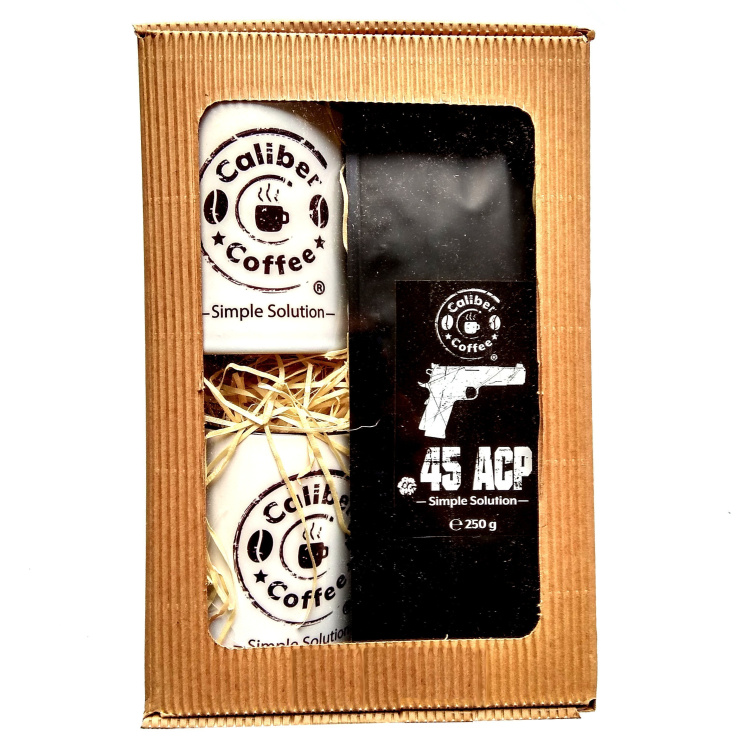 Dárkové balení kávy CALIBER COFFEE® 250g, 2x keramický hrnek
