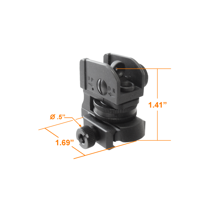 UTG kompaktní stavitelné hledí Mil-Spec, překlopný dioptr, stranová i výšková korekce - UTG Mil-Spec Sub-compact Rear Sight w/Full W/E Adjustment