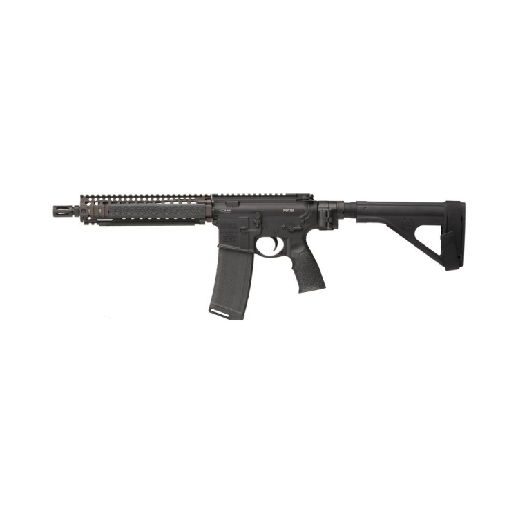 Samonabíjecí puška Daniel Defense M4 MK18 P LawTac, 10,3″, ráže .223 Rem, černé tělo a FDE přepažbí
