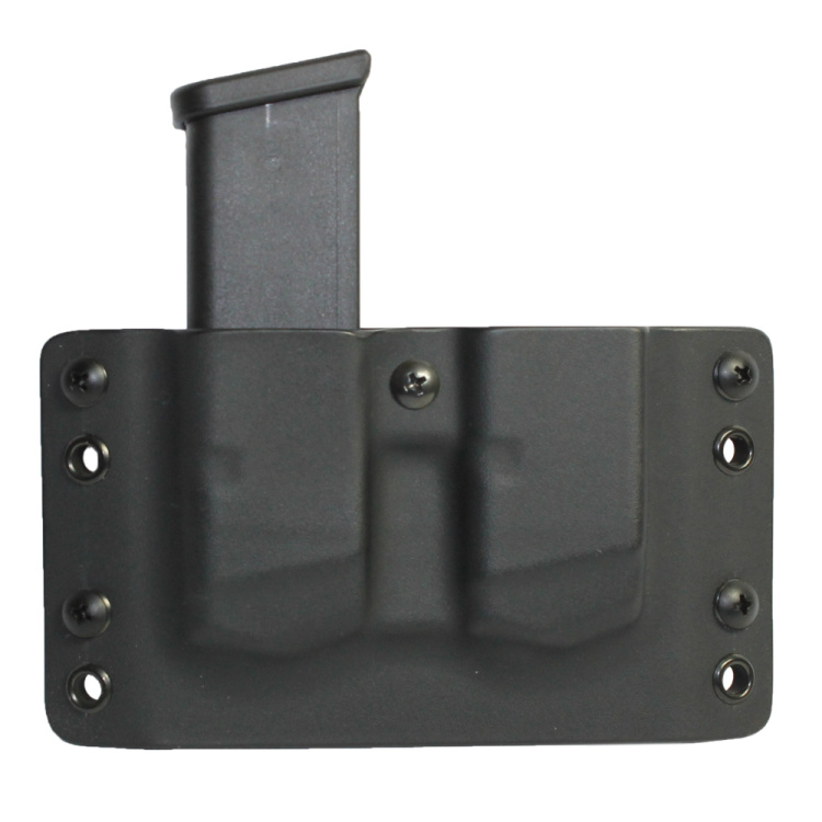 Kydex pouzdro, 2x zásobník Glock 17, vnější, pravé, bez swtg., černé, průvlek 45 mm, RH Holster
