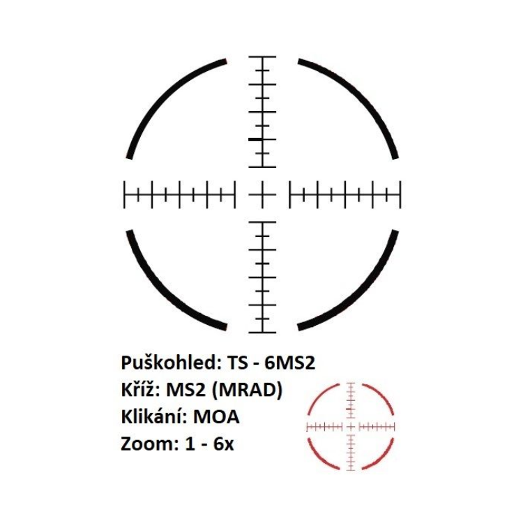 LPVO puškohled US Optics TS-6x - 1-6x24 mm, tubus 30 mm, FFP, MS2 (MRAD)