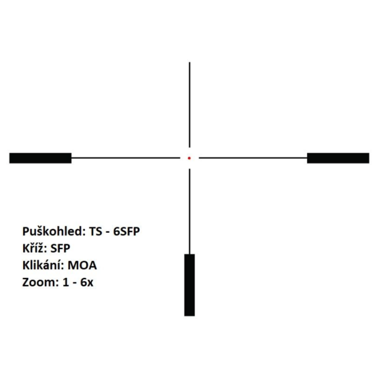 Puškohled US Optics TS-6x - 1-6x24 mm, tubus 30 mm, SFP, jednoduchý kříž (MRAD)