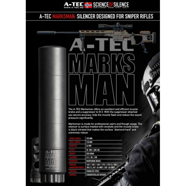 Tlumič Marksman, na úsťovou brzdu Marksman, pro ráže do 6,5 mm, A-TEC