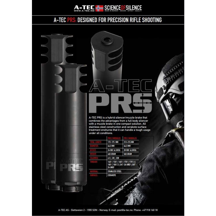Hybridní modulový tlumič PRS 3 s úsťovou brzdou, ráže do .30, na závit 5/8”-24 UNEF, A-TEC