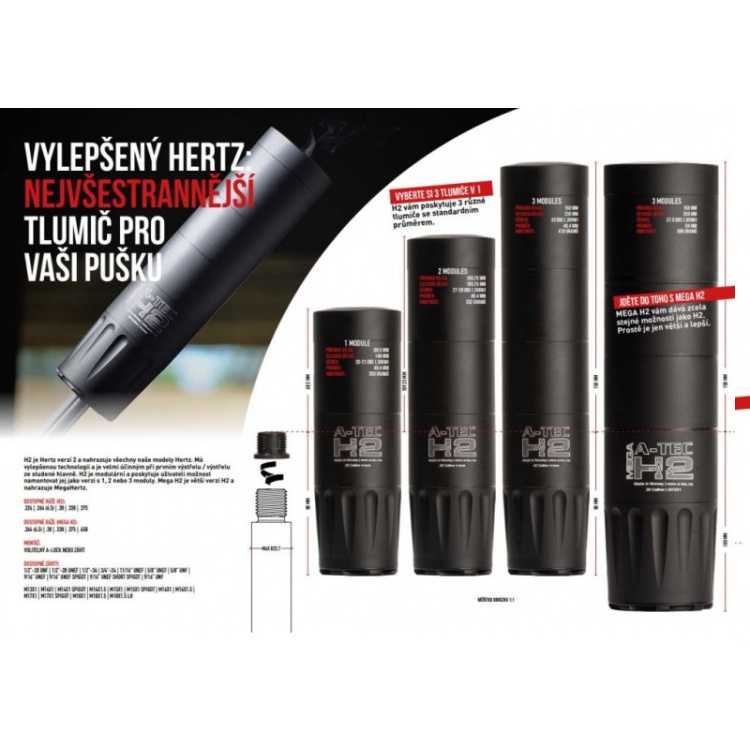 Tlumič H2 Mega, tří modulový, pro ráže do .375 (9,5 mm), A-TEC