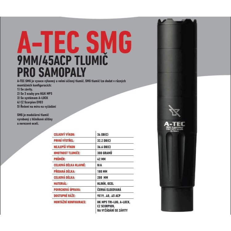 Modulový tlumič SMG, ráže 9 mm Luger, A-TEC