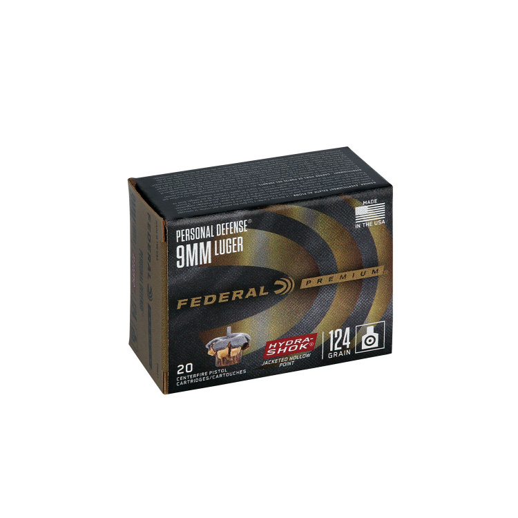 Pistolové náboje 9 mm Luger Personal Defense Hydra Shok JHP, 124 gr, 20 ks, Federal