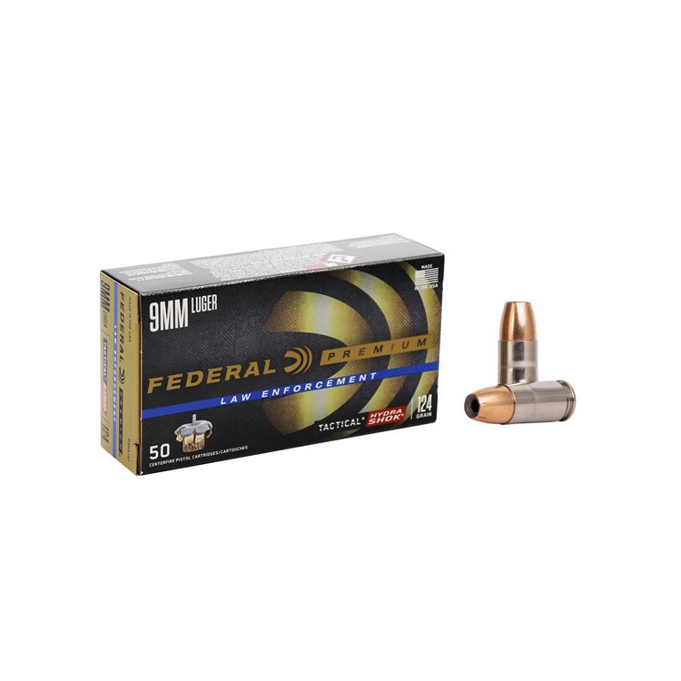 Pistolové náboje 9 mm Luger Premium Tactical Hydra Shok JHP, 124 gr, 50 ks, Federal