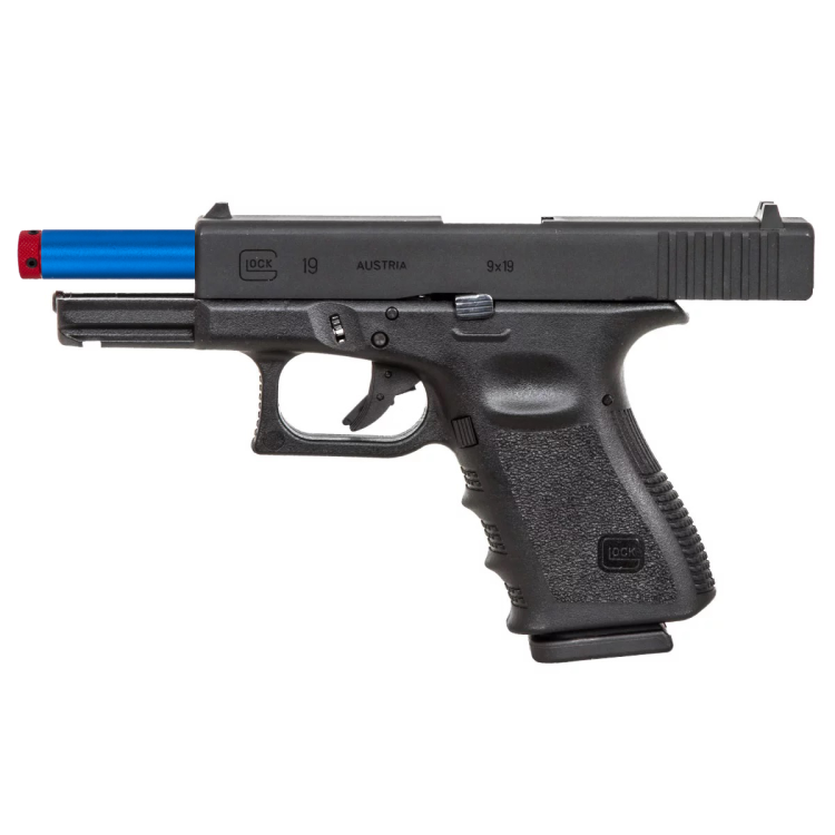 Cvičná pistole Umarex G19 umožňující zpětný ráz, laser IR, Green gas, Laser Ammo