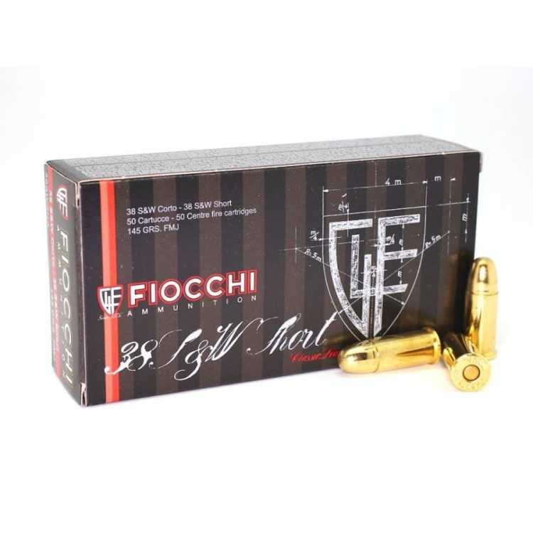 Revolverové náboje 38 S&amp;W FMJ, 50ks, Fiocchi