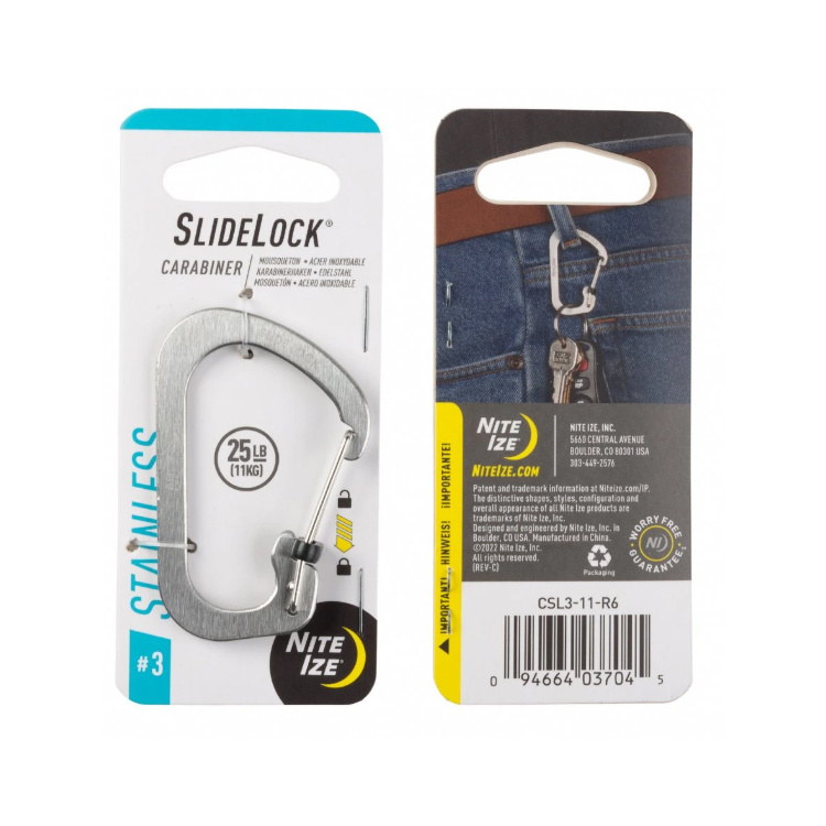 Ocelová karabina s pojistkou SlideLock Stainless Steel, Nite Ize