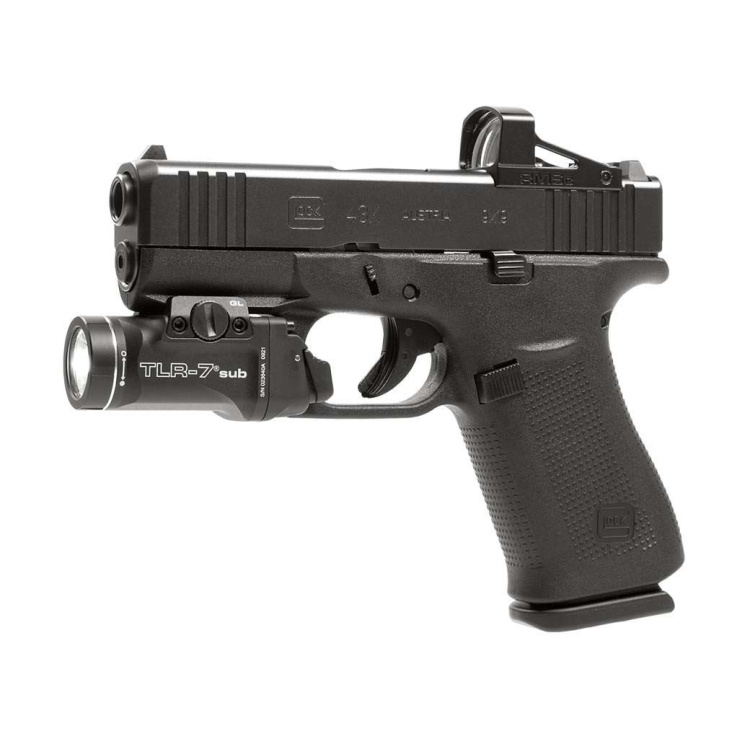 Pistole Glock 43X MOS, 9 mm Luger, svítilna Streamlight TLR-7 Sub, kolimátor RMSc Shield Optic