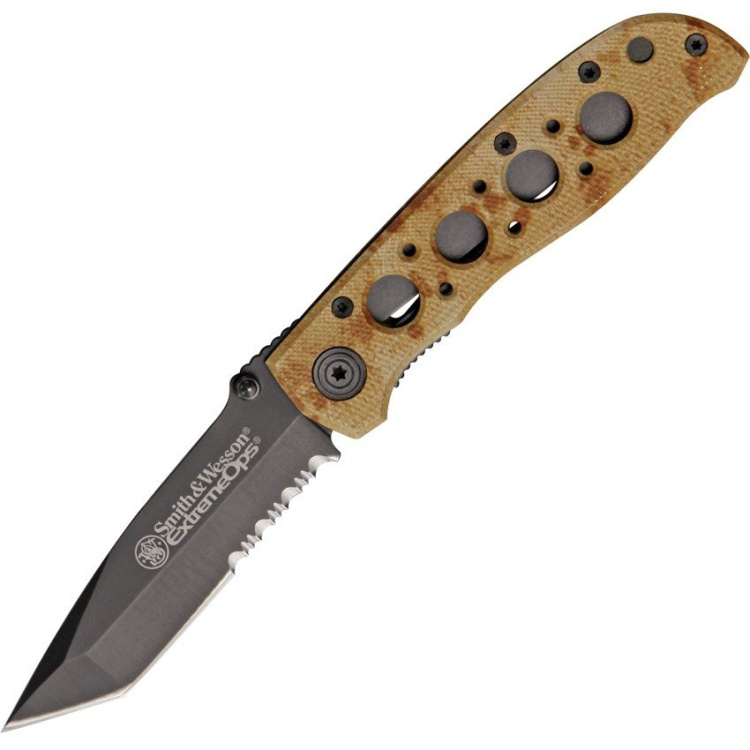 Zavírací nůž Extreme Ops, S&amp;W, pískový, kombinované ostří