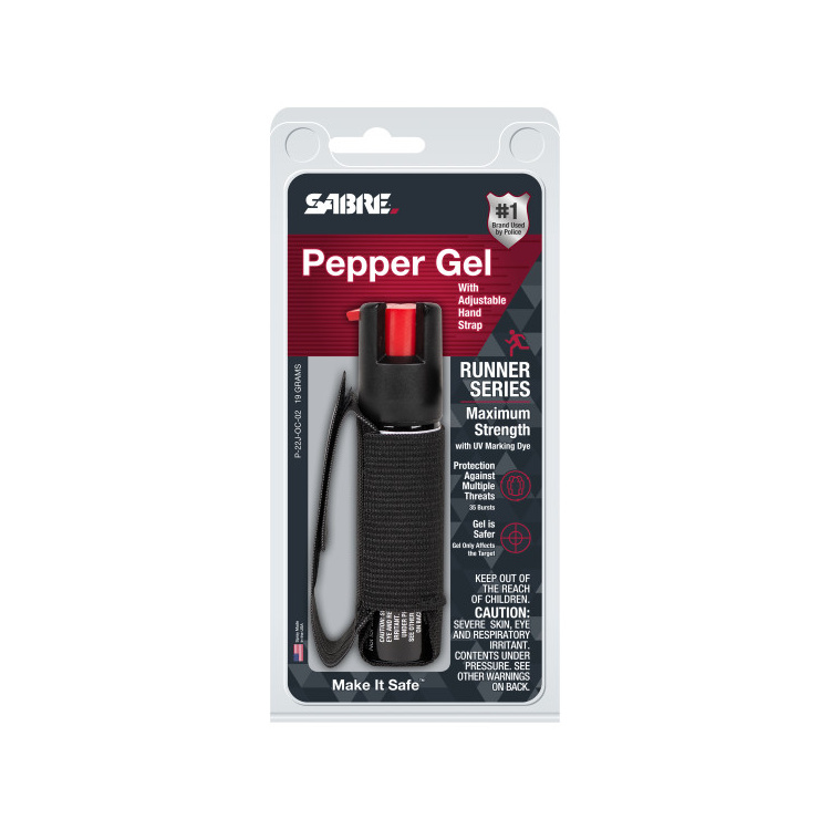 Obranný pepřový gel Runner s páskem na ruku, Sabre Red, černý, 20 ml