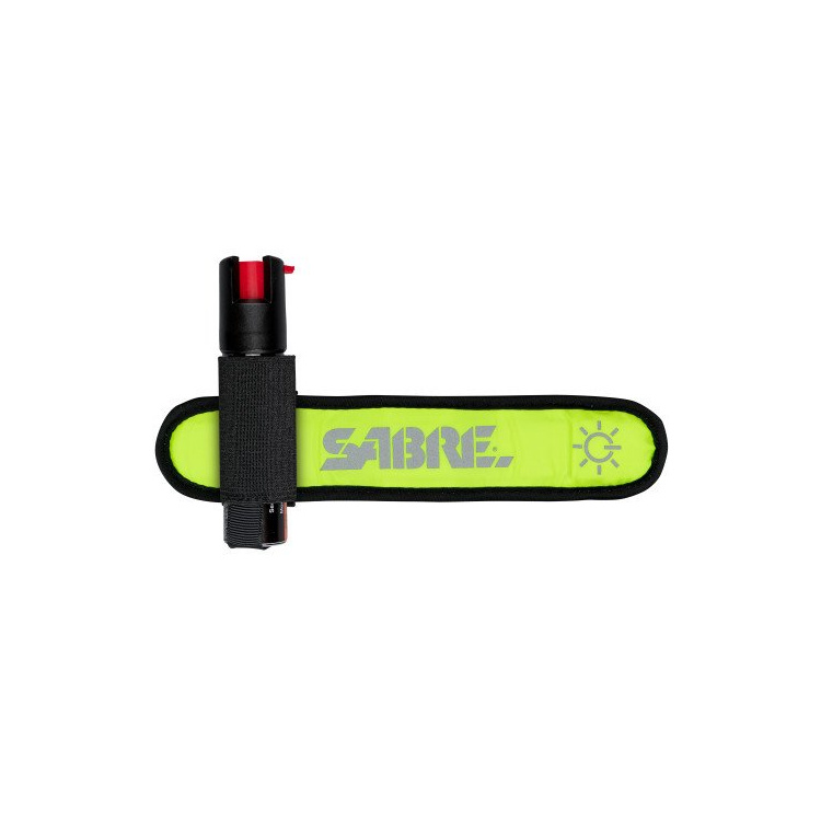 Obranný pepřový gel pro běžce, reflexní LED návlek, Sabre Red, žlutý, 20 ml