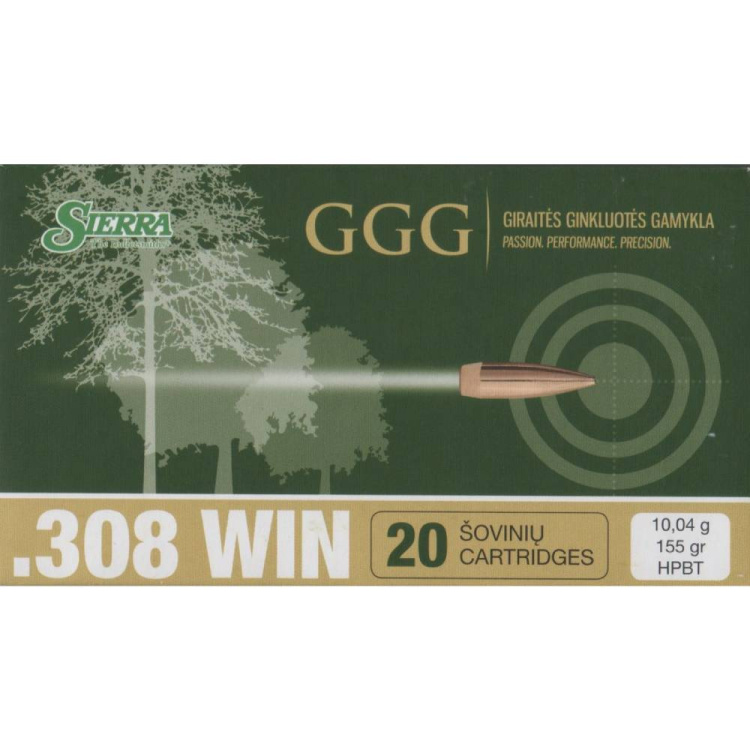 Puškové náboje 308 Win. HPBT Sierra MatchKing, 155 gr, 20 ks, GGG
