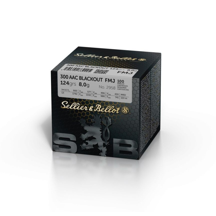 Puškové náboje 300 AAC Blackout FMJ, 124 gr, 100 ks, Sellier &amp; Bellot