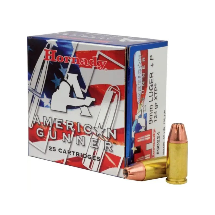 Pistolové náboje 9 mm Luger XTP American Gunner, Hornady, 124 gr, 25 ks