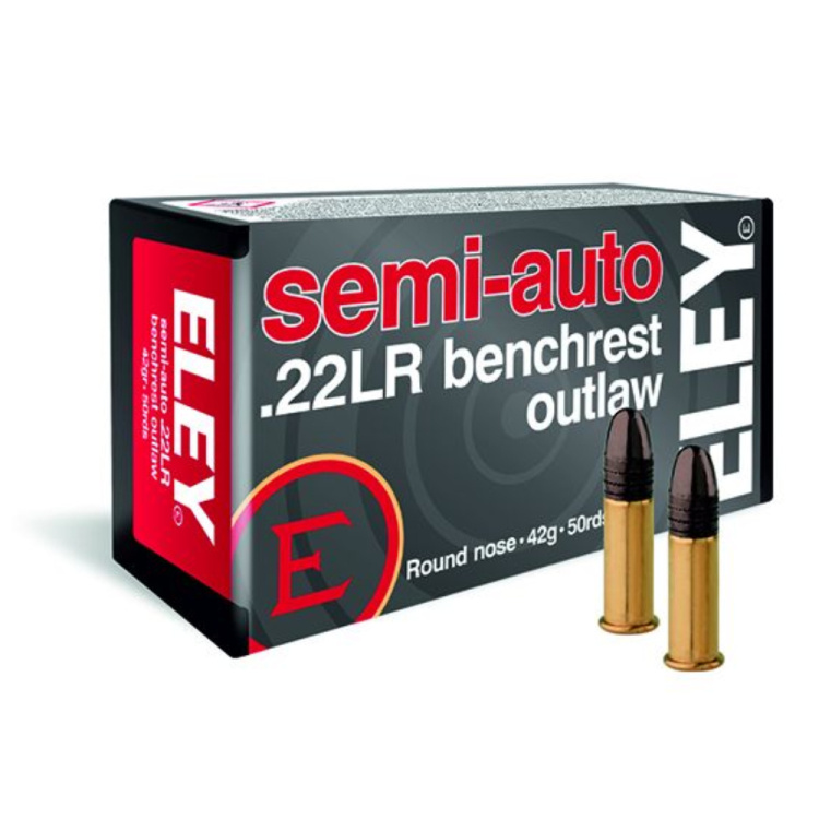 Malorážkové náboje 22 LR Semi-Auto Benchrest Outlaw, LRN, 42 gr (2,7 g), 50 ks, Eley
