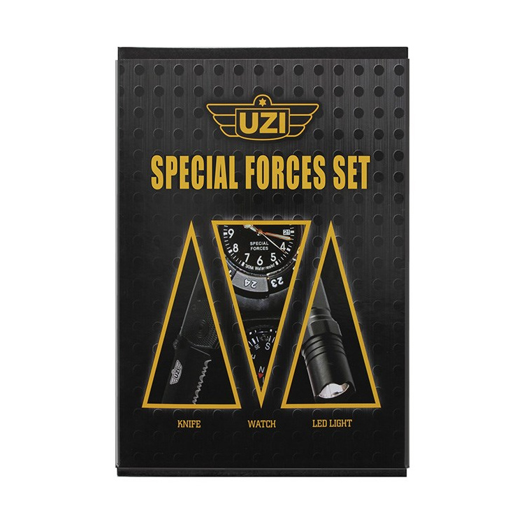 Sada Uzi Special Forces, hodinky, nůž a svítilna, Uzi