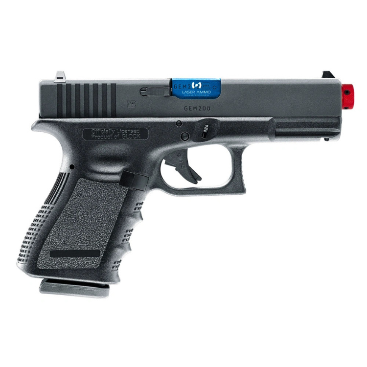 Tréninková laserová pistole, airsoft, Glock 19 červený laser (Umarex Glock 19 Green Gas), Laser Ammo, Zánovní - Tréninková laserová pistole, airsoft, Glock 19 červený laser (Umarex Glock 19 Green Gas), Laser Ammo