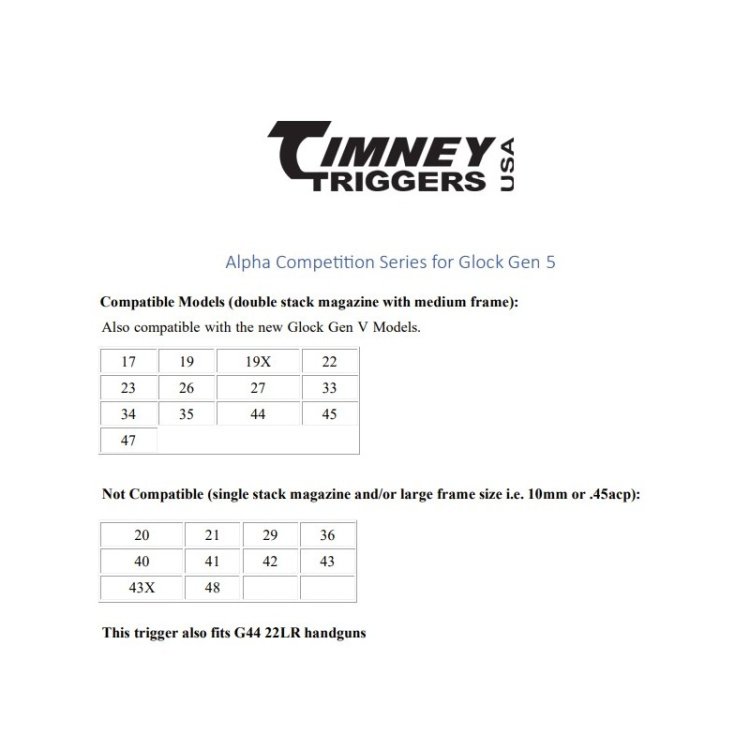 Spoušť Alpha Competition pro Glock Gen5, Timney Triggers