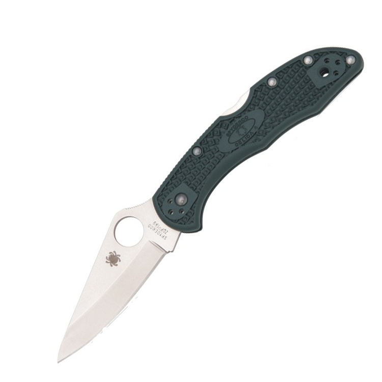 Nůž Spyderco Delica 4, hladké ostří, zelená rukojeť FRN, ocel ZDP-189