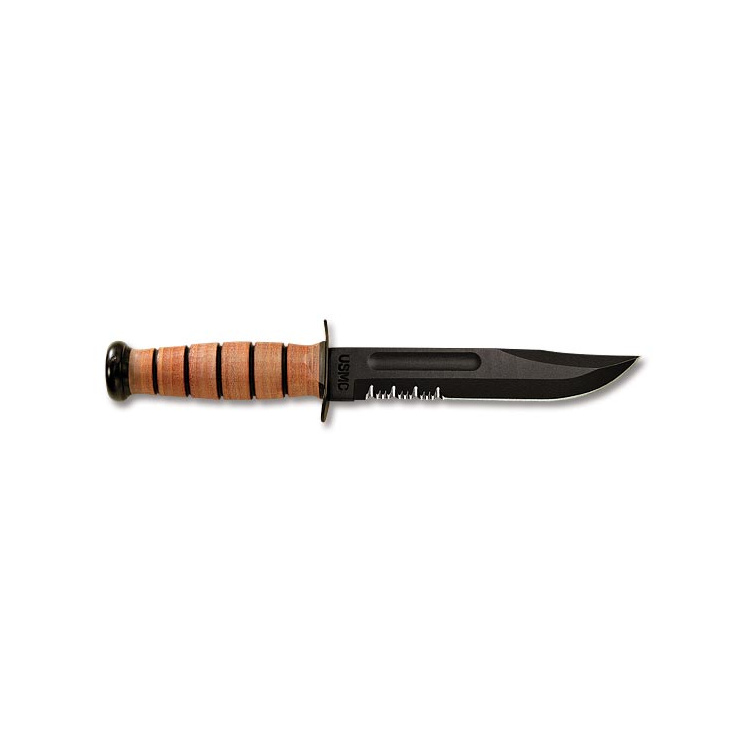 Vojenský nůž Ka-Bar USMC, kombinované ostří, kožené pouzdro - Vojenský nůž Ka-Bar USMC, kombinované ostří, kožené pouzdro
