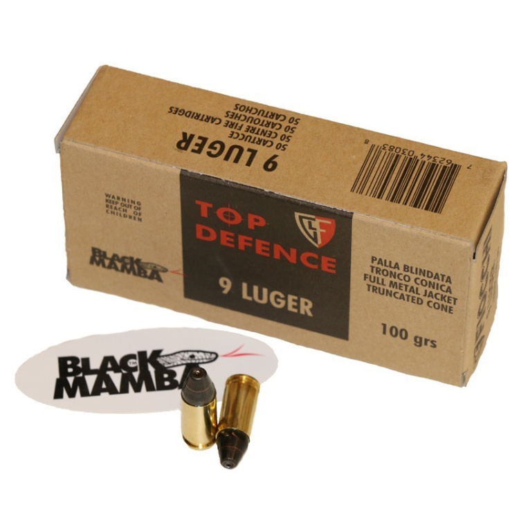Pistolové náboje 9 mm Luger Black Mamba, 50 ks, Fiocchi