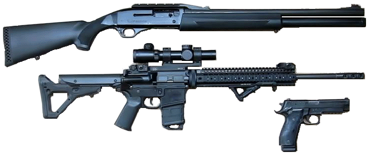 Ukázka zbraní pro 3-gun závod